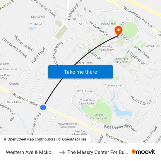 Western Ave & Mckown Rd to The Massry Center For Business map