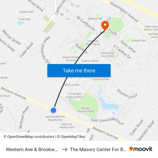Western Ave & Brookwood Ave to The Massry Center For Business map