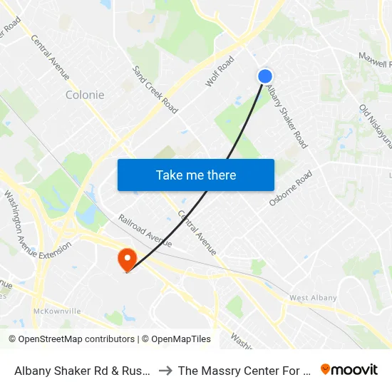 Albany Shaker Rd & Rustyville Rd to The Massry Center For Business map