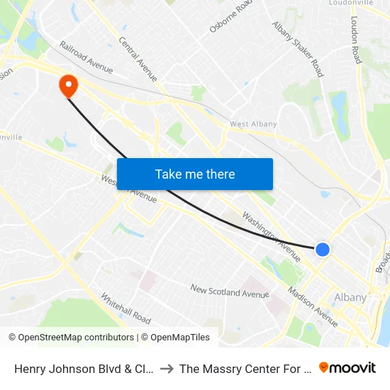 Henry Johnson Blvd & Clinton Ave to The Massry Center For Business map