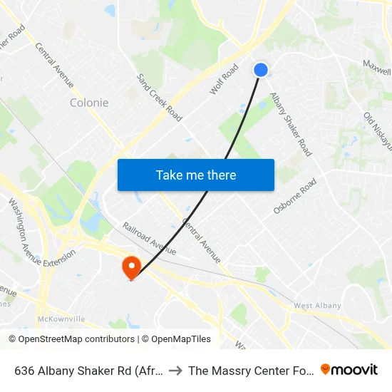 636 Albany Shaker Rd (Afrim's Sports) to The Massry Center For Business map