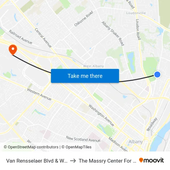 Van Rensselaer Blvd & Wolfert Ave to The Massry Center For Business map