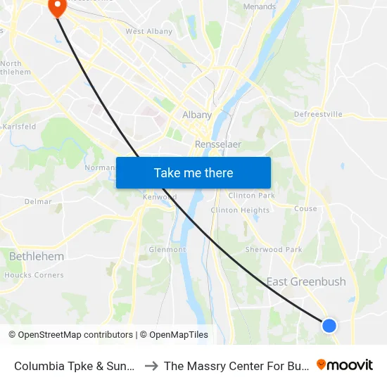 Columbia Tpke & Sunset Rd to The Massry Center For Business map