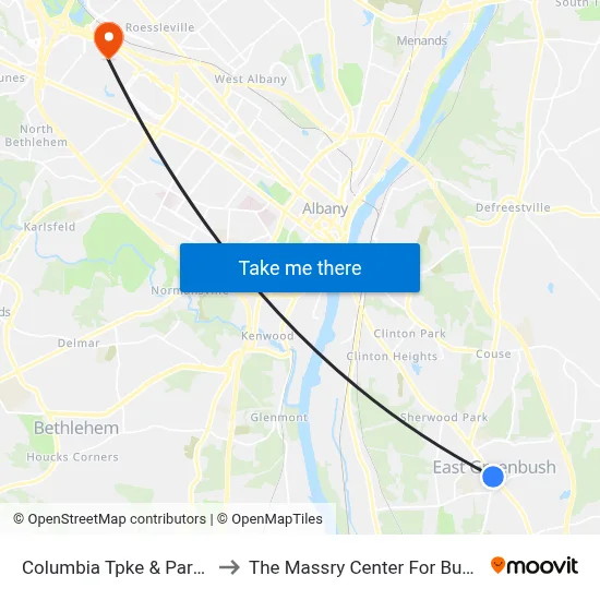 Columbia Tpke & Park Ave to The Massry Center For Business map