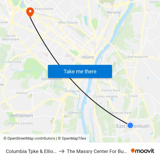 Columbia Tpke & Elliot Ave to The Massry Center For Business map