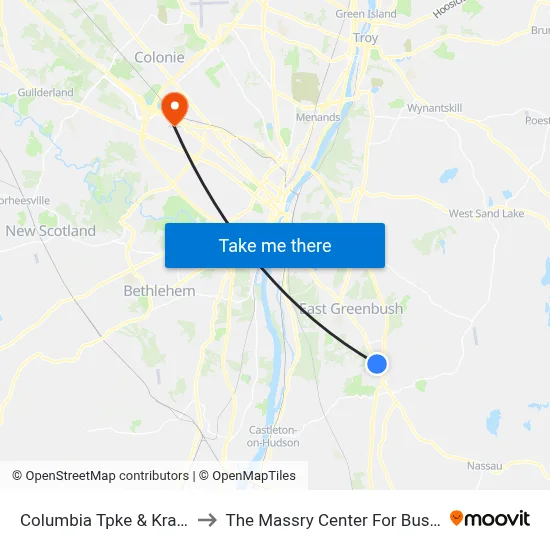 Columbia Tpke & Kraft Rd to The Massry Center For Business map