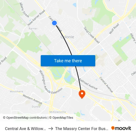 Central Ave & Willow Ave to The Massry Center For Business map