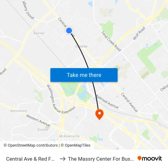 Central Ave & Red Fox Dr to The Massry Center For Business map