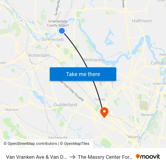Van Vranken Ave & Van Debogart St to The Massry Center For Business map
