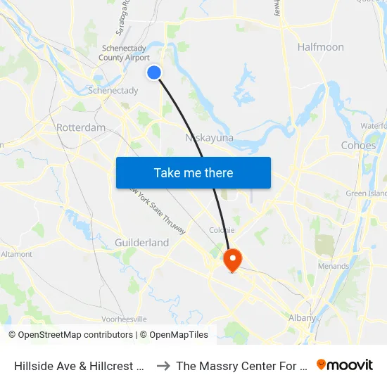 Hillside Ave & Hillcrest Village Rd to The Massry Center For Business map
