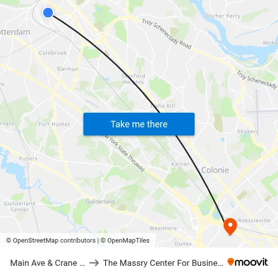 Main Ave  & Crane St to The Massry Center For Business map