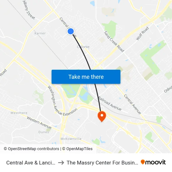 Central Ave & Lanci Ln to The Massry Center For Business map