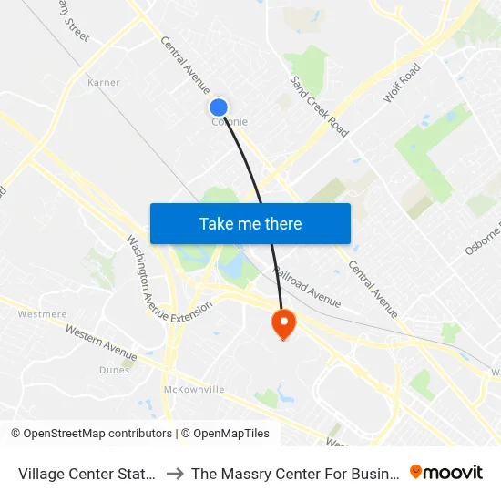 Village Center Station to The Massry Center For Business map