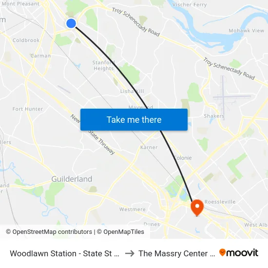 Woodlawn Station - State St & Woodlawn Plaza to The Massry Center For Business map