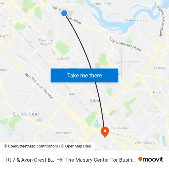 Rt 7 & Avon Crest Blvd to The Massry Center For Business map