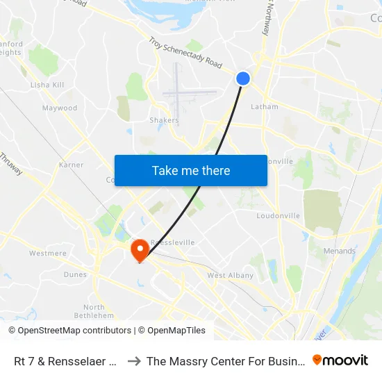 Rt 7 & Rensselaer Ave to The Massry Center For Business map