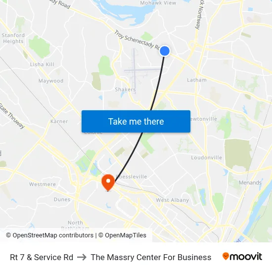Rt 7 & Service Rd to The Massry Center For Business map