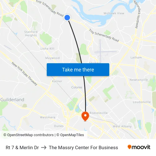 Rt 7 & Merlin Dr to The Massry Center For Business map