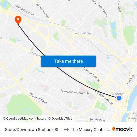 State/Downtown Station - State St & S. Pearl St to The Massry Center For Business map