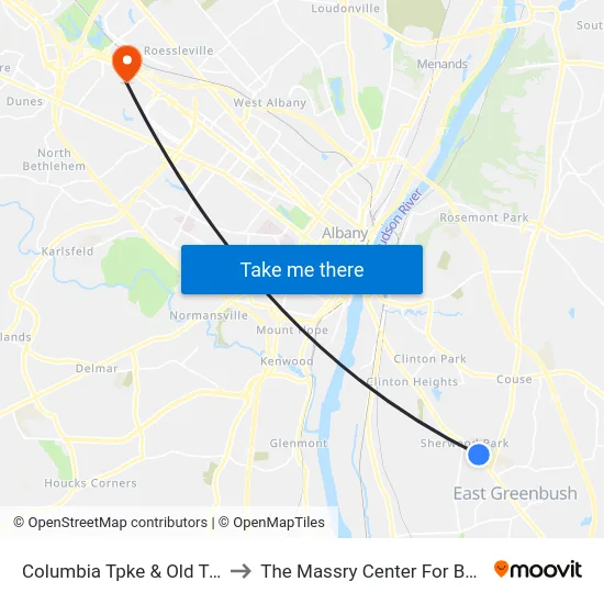 Columbia Tpke & Old Troy Rd to The Massry Center For Business map