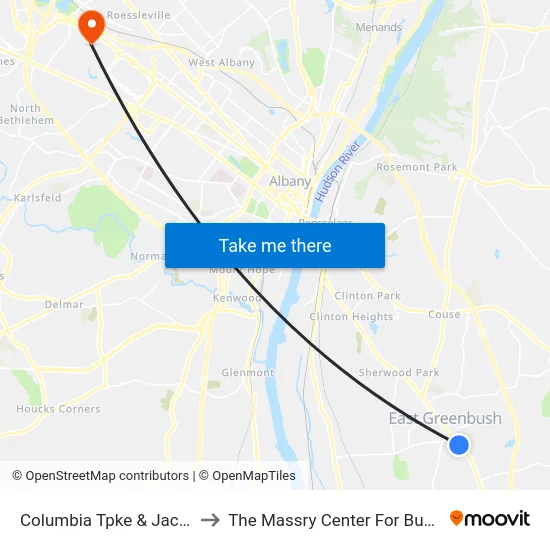 Columbia Tpke & Jacob St to The Massry Center For Business map