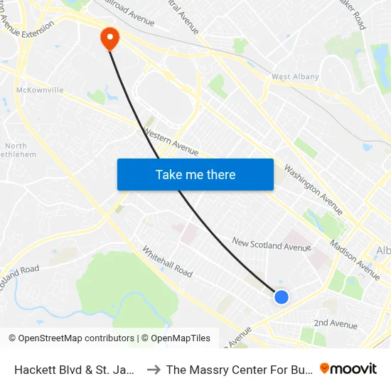 Hackett Blvd & St. James Pl to The Massry Center For Business map
