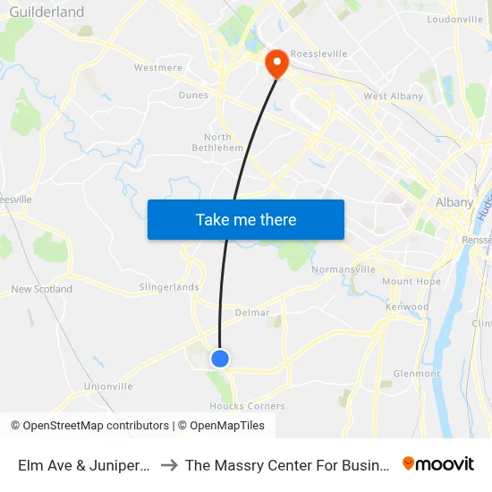 Elm Ave & Juniper Dr to The Massry Center For Business map