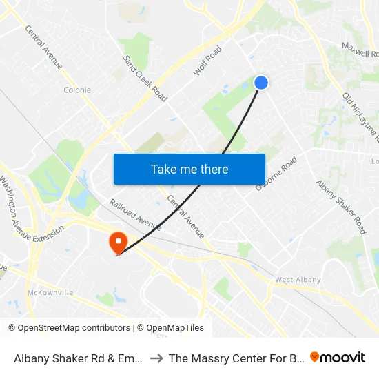 Albany Shaker Rd & Emerick Ln to The Massry Center For Business map