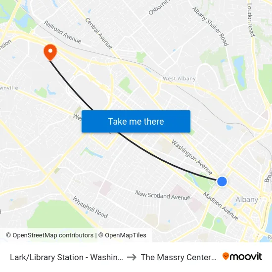 Lark/Library Station - Washington Ave & Lark St to The Massry Center For Business map