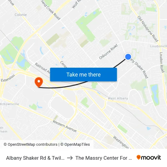 Albany Shaker Rd & Twilight Terr to The Massry Center For Business map