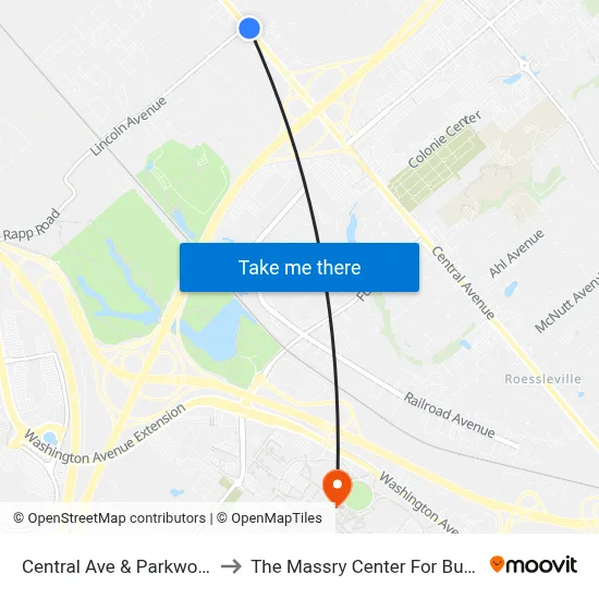 Central Ave & Parkwood Dr to The Massry Center For Business map