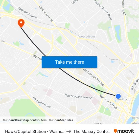 Hawk/Capitol Station - Washington Ave & Hawk St to The Massry Center For Business map