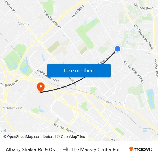 Albany Shaker Rd & Osobrne Rd to The Massry Center For Business map