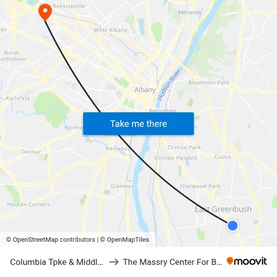 Columbia Tpke & Middlesex Rd to The Massry Center For Business map