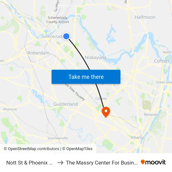 Nott St & Phoenix Ave to The Massry Center For Business map