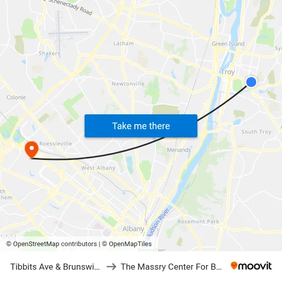 Tibbits Ave & Brunswick Ave to The Massry Center For Business map