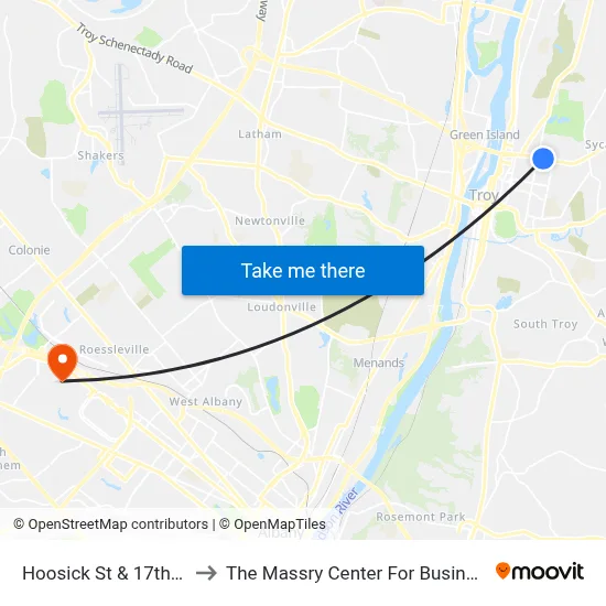 Hoosick St & 17th St to The Massry Center For Business map