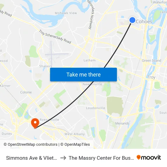 Simmons Ave & Vliet Blvd to The Massry Center For Business map
