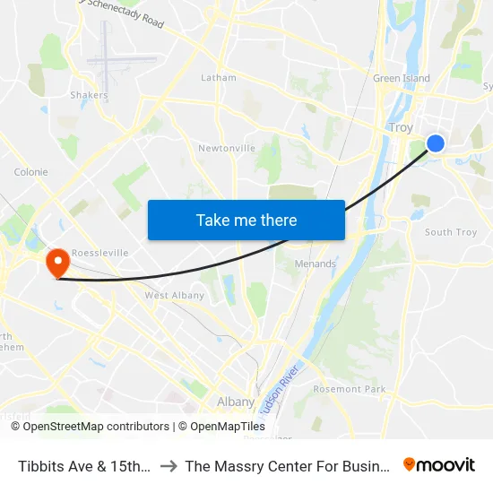 Tibbits Ave & 15th St to The Massry Center For Business map
