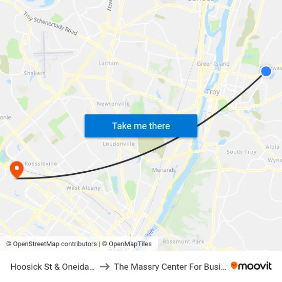Hoosick St & Oneida Ave to The Massry Center For Business map