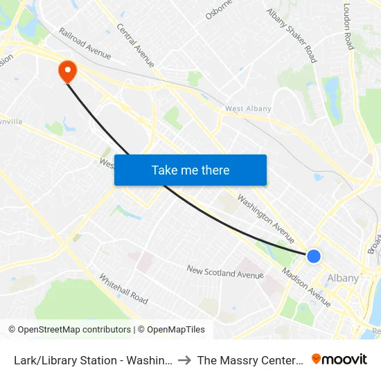 Lark/Library Station - Washington Ave & Lark St to The Massry Center For Business map