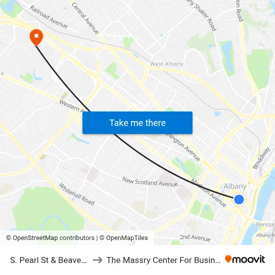 S. Pearl St & Beaver St to The Massry Center For Business map