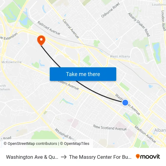 Washington Ave & Quail St to The Massry Center For Business map