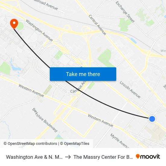 Washington Ave & N. Main Ave to The Massry Center For Business map