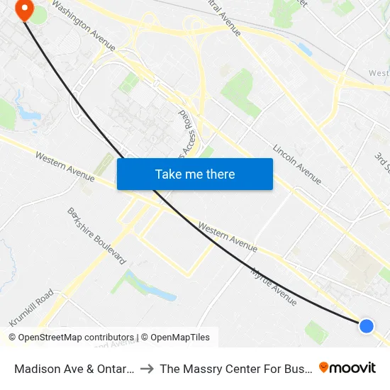 Madison Ave & Ontario St to The Massry Center For Business map