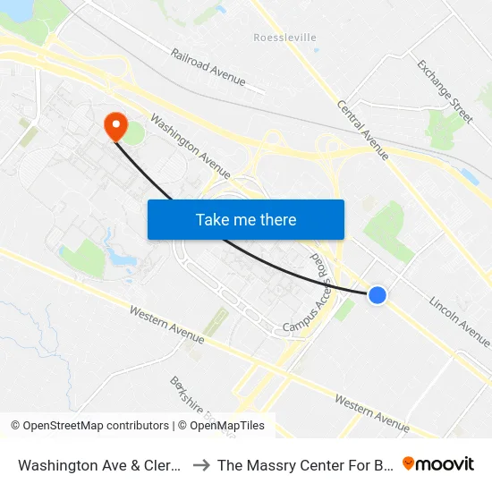 Washington Ave & Clermont St to The Massry Center For Business map