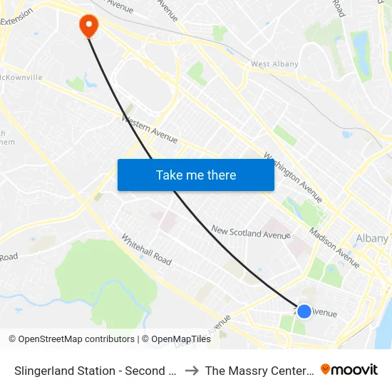 Slingerland Station - Second Ave & Slingerland St to The Massry Center For Business map