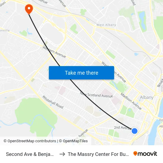Second Ave & Benjamin St to The Massry Center For Business map