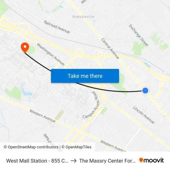 West Mall Station - 855 Central Ave to The Massry Center For Business map