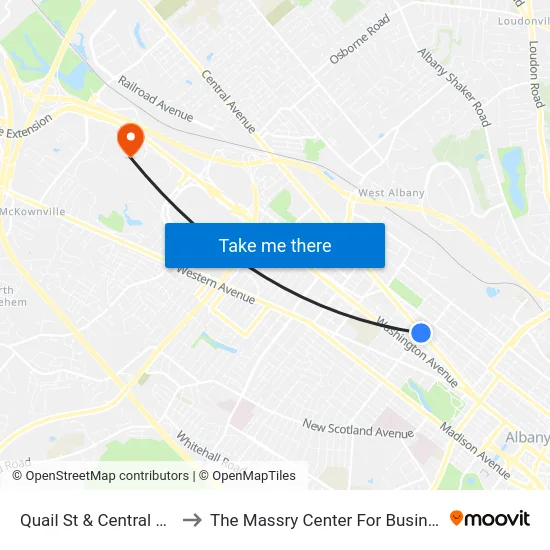 Quail St & Central Ave to The Massry Center For Business map